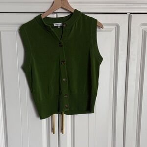 Green Button-Up Sleeveless Cardigan